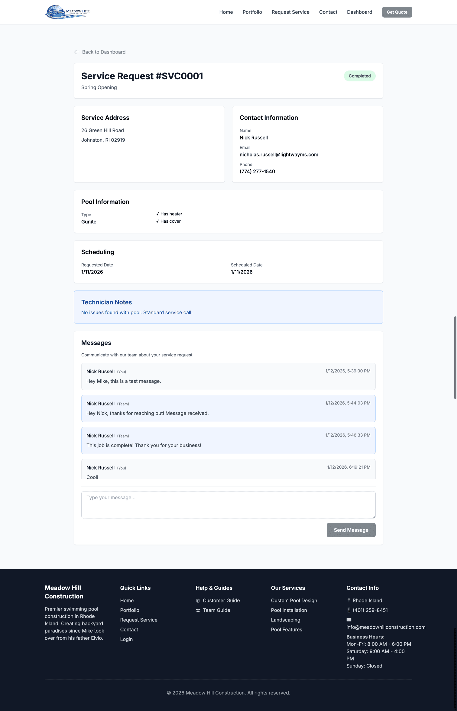 Service Request Detail Page - Top