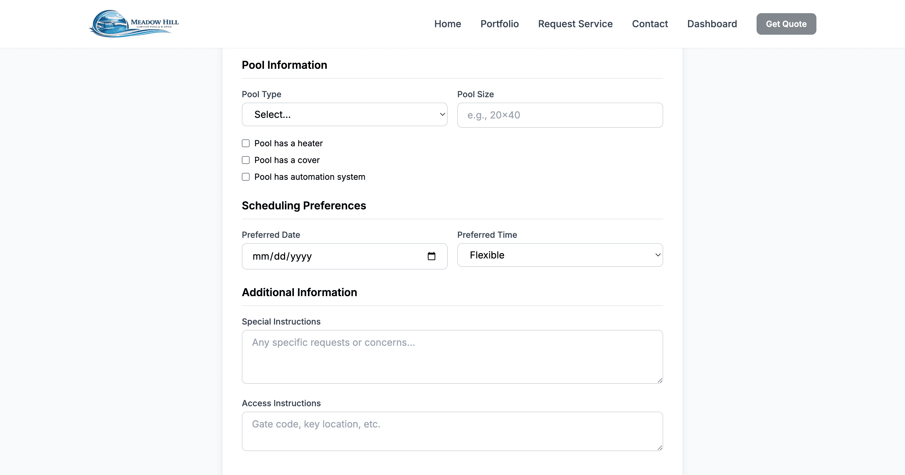 Service Request Form - Pool Info